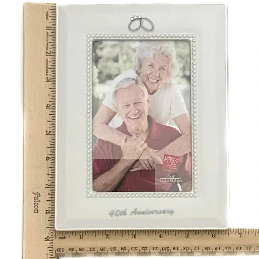 Wedding Photo Frame 40 Anniversary Porcelain White Bisque Freestanding 4x6 in